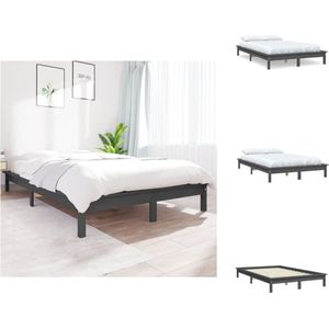 vidaXL Bedframe Grenenhout - Grijs - 120x190 cm - Rustiek houten bed voor moderne slaapkamers - Bed