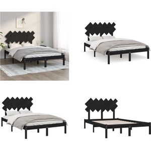 vidaXL Bedframe massief hout zwart 120x200 cm - Bedframe - Bedframes - Bed - Bedbodem