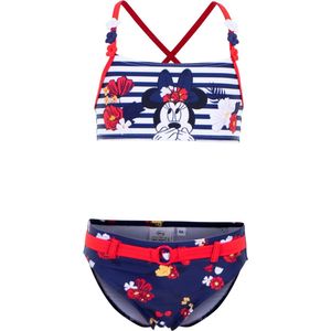 Meisjes Bikini - Minnie Mouse - Flower - Blauw/Wit - Maat 8 jaar (128 cm)