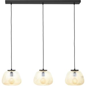 Brilliant Kaizen - Hanglamp - 3-lichts balk - Glas - 3xE27 Max 40W - Amber/zwart