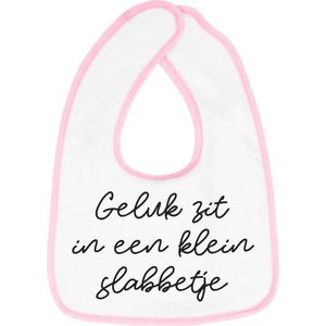 Hospitrix Slabbetje met tekst ""Geluk zit in een klein slabbetje"" Roze - Cadeau Zwangerschap - Baby Kwijldoek - Kwijllap - Morslap - Bavette