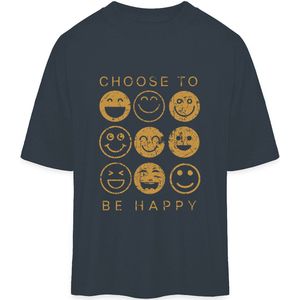 T Shirt Heren Dames - Kies Er Voor Gelukkig Te Zijn - Smileys - Blauw - XXL