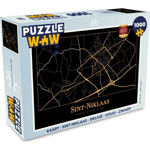 Puzzel Kaart - Sint-Niklaas - België - Goud - Zwart - Legpuzzel - Puzzel 1000 stukjes volwassenen
