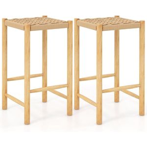 Set van 2 barkrukken van hout, barstoel, zithoogte 45 cm met voetensteun, keukenstoel van gevlochten papier, barkruk, bistrokruk voor keuken, eetkamer, achtertuin (36 x 36 x 65 cm)