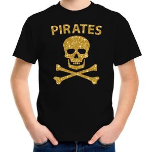 Piraten verkleed shirt goud glitter zwart voor kinderen - piraten kostuum - Verkleedkleding 134/140