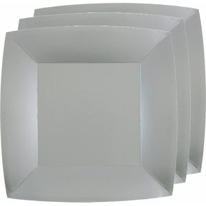 Santex feest ontbijt/gebak bordjes - 20x stuks - papier/karton vierkant - zilver - 18cm