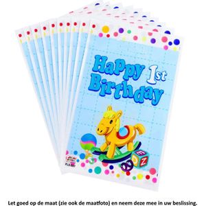 10x Uitdeelzakjes Happy First Birthday Blauw 16.5 x 25 cm - Cellofaan Plastic Traktatie Kado Zakjes - Snoepzakjes - Koekzakjes - Koekje - Cookie Bags - Verjaardag - 1e - 1 jaar oud - Eerste - Traktatie - Snoepzakjes - Koekzakjes - Goodiebag Giftbags