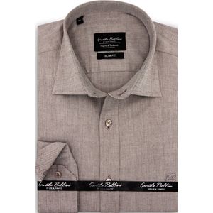 Heren Overhemd - Slim Fit - Plain Oxford Shirts - Bruin/Grijs - Maat 3XL