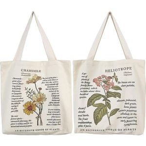 2 stuks jute tassen bedrukt vintage, canvas tote bag, esthetisch, stoffen tas bedrukt, duurzame handtas met binnenzak, voor shopper, kantoor, dagelijks gebruik, vrije tijd (twee stijlen), Off-wit