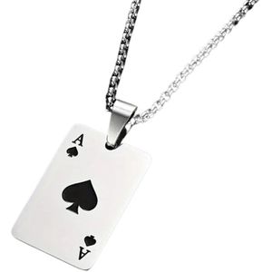 Livano Ketting - Heren - Staal - Nep zilver - Met Hanger - Schoppen