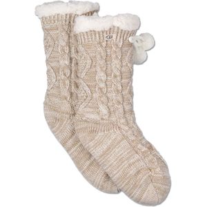 UGG Pom Pom Fleece Lined Crew Sock Dames Sokken - Crème - One Size