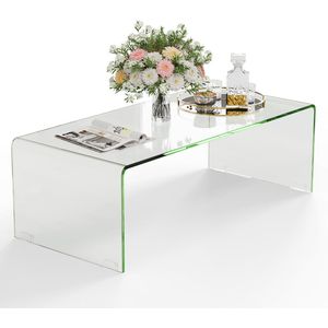 COSTWAY Salontafel van gehard glas, U-vormige bijzettafel, moderne glazen tafel, woonkamertafel, koffietafel, voor woonkamer, kantoor, hotel, belastbaar tot 136 kg, 108 x 50 x 35 cm
