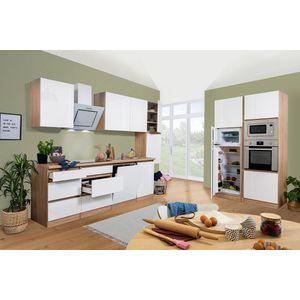 Goedkope keuken 395  cm - complete keuken met apparatuur Lorena  - Eiken/Wit - soft close - inductie kookplaat - vaatwasser - afzuigkap - oven - magnetron  - spoelbak