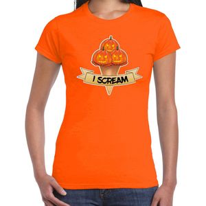 Bellatio Decorations Halloween verkleed t-shirt dames - pompoen - oranje - themafeest outfit -I scream M