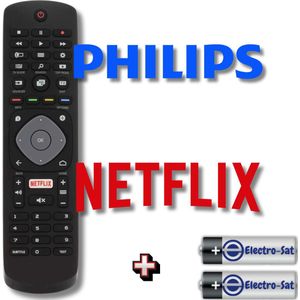 Philips afstandsbediening met Netflix Knop voor alle Philips Televisie's (Met Netflix Knop) + 2 batterijen | Makkelijk te gebruiken | Werkt Direct | Smart TV | Universele