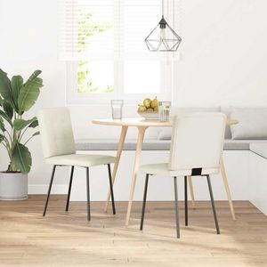 vidaXL Eetkamerstoelen - Set van 2 - Fluweel - Crème Eettafelstoel - Eetkamerstoel - Velours Stoel - Creme Fauteuil - Moderne Stoel
