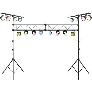 Costway LED Lichtstatief Voor 32 Lampen - Verstelbare Hoogte 180-350 cm - Draagbaar T Bar - Podium Verlichting - Zwart