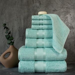 8-delige handdoekenset van 100% katoen, Öko-Tex getest, 550 g/m², zeer zacht en super absorberend, 2 badhanddoeken, 2 handdoeken, 4 gastendoekjes (kleur lichtturquoise)