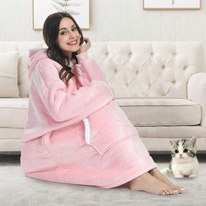 Oversized Hoodie Deken – Super Zachte Fleece Deken & Trui – One Size – Pink Cotton