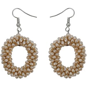 Behave Oorbellen dames taupe - bruin – lange oorbellen facet geslepen - grote rond ovalen oorhangers