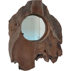 Spiegel - Spiegel wand - Wandspiegel - Teak houten Spiegel - Houten Spiegel - - Spiegel van hout - Spiegel rond - Spiegel wand