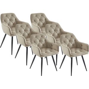 PASCAL MORABITO Set van 6 stoelen met armleuningen van velours en zwart metaal - Beige - MOBELIA van Pascal Morabito L 56 cm x H 86 cm x D 64 cm