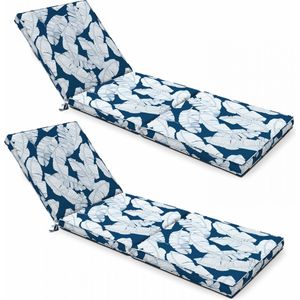 Oviala - Set van 2 polyester ligstoelkussens blauw 186 x 60 x 5 cm