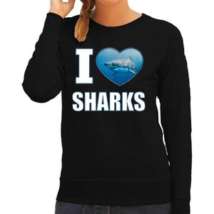 I love sharks trui met dieren foto van een haai zwart voor dames - cadeau sweater haaien liefhebber XS