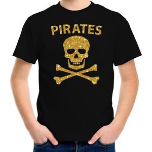 Piraten verkleed shirt goud glitter zwart voor kinderen - piraten kostuum - Verkleedkleding 122/128