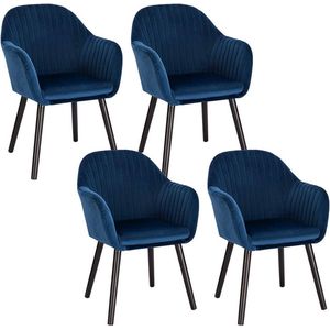 Set Van 4 Keukenstoel Woonkamerstoel Gestoffeerde Stoel Gemaakt Van Velvet Massief Hout Blauw