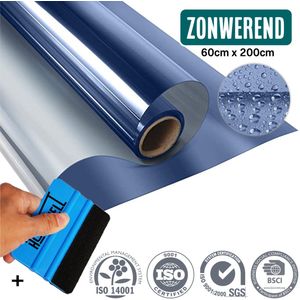 Homewell Zonwerende HR+ Raamfolie 60x200cm - Statisch Isolerende folie met Spiegeleffect - Blauw (incl. Rakel)