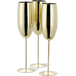 Luxe Champagne glazen set - Goud - RVS - Set van 3 stuks - Flutes