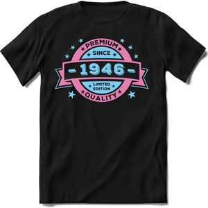 1946 Premium Quality | Feest Kado T-Shirt Heren - Dames | Licht Roze - Licht Blauw | Perfect Verjaardag Cadeau Shirt | Grappige Spreuken - Zinnen - Teksten | Maat M