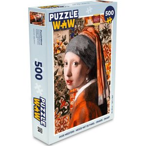 Puzzel Oude meesters - Meisje met de parel - Oranje - Zwart - Legpuzzel - Puzzel 500 stukjes