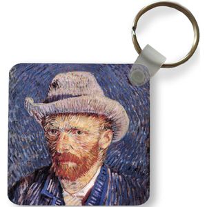 Sleutelhanger - Zelfportret met grijze vilthoed - Vincent van Gogh - Plastic - Rond - Uitdeelcadeautjes