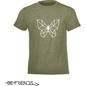 Be Friends T-Shirt - Vlinder - Kinderen - Kaki - Maat 10 jaar