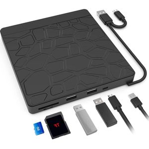 Externe CD-DVD-drive voor laptop met USB 3.0 Type-C SD-TF kaartlezer - externe DVD-brander voor MacBook Win11/10/8 - Linux Mac OS Vista
