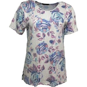 Pink Lady dames shirt - shirt dames - blauw print - N131 - korte mouwen - maat S