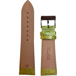 Horlogeband - 24mm - Groen - Echt leer in slangen print - Roestvrijstalen gesp