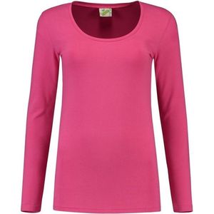 Bodyfit dames shirt lange mouwen/longsleeve fuchsia roze - Dameskleding basic shirts L (40)