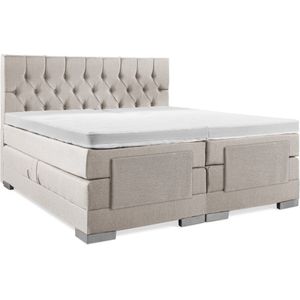 Soft bedden Elektrische Boxspring - 120x200 - Incl. Gecapitonneerd hoofdbord - Beige met plint