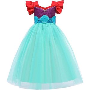 Prinses - Zeemeermin Ariel jurk - Prinsessenjurk - Verkleedkleding - Zeegroen - 110/116 (4/5 jaar)