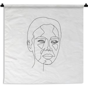 Wandkleed Line-art Vrouwengezicht - 16 - Illustratie voorkant vrouwengezicht op een witte achtergrond Wandkleed katoen 150x150 cm - Wandtapijt met foto