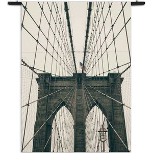 Velours Wandkleed Brooklyn Bridge New York City Rechthoek Verticaal XXXL (260 X 210 CM) - Wandkleden - Met roedes