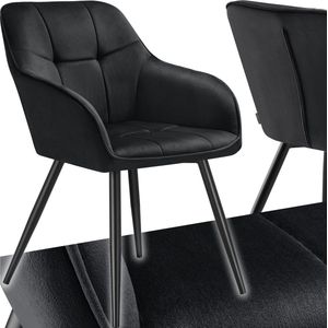 tectake® Gestoffeerde stoel - Eetkamerstoel - Fluweellook - Gestikt patroon - Gecapitonneerd - Comfortabele fauteuil - Stoel voor kaptafel - Div. kleuren - Zwart/zwart