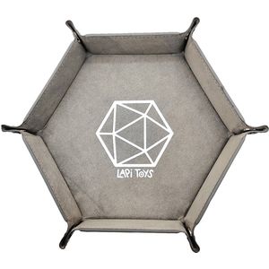 Lapi Toys - Dice Tray - Dobbelsteenbak - Dice Tray Dungeons and Dragons - DnD Dice Tray - Dobbelbak - Dobbelpiste - Pitjesbak - Opvouwbaar - Imitatieleer - Fluweel - Hexagon - Grijs