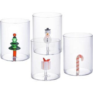 OZAIA Set van 4 glazen met kerstmotieven - Ø7,5 x H9,5 cm - SCOPA L 7.5 cm x H 9.5 cm x D 7.5 cm