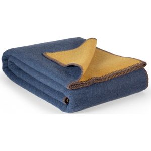 MoST - Aegean - 2-persoons omkeerbare bed deken - Merino wol - 200 x 220 cm - blauw-geel