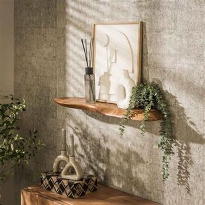 PS-Collection Organic 90 Wandplank - 90x20x4cm - Naturel - Acaciahout - wandplank - wandrek industrieel - wandrek metaal zwart - wandrek rond - wandrekken - wandplank zwevend - wandplank hout - wandkubus - boekenplank