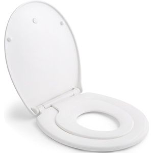 Familietoiletbril met langzame ontgrendeling en standaardformaat, universeel toiletdeksel voor gezinnen 2 in 1 volwassenen en kinderen in ovaal en snelle installatie (447 x 371 x 55 mm)